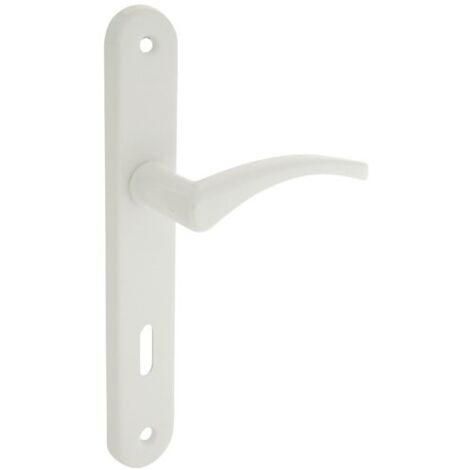 Poignée de porte d'intérieur alu blanc sur plaque à clé – Entraxe 195 mm – Hauteur plaque 223 mm – Largeur plaque 35 mm – Alpertec