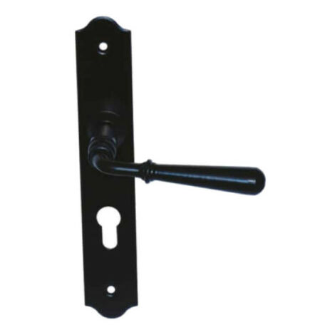 Poignée de porte d'intérieur sur plaque étroite à clé classique – Fer noir – Convient pour portes de 40mm d'épaisseur – Style baroque – Espace Bricolage