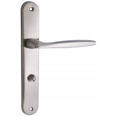 Poignée de porte Domino Mia M9 sur plaque longue avec verrou de toilette, nickel, entraxe 72 mm