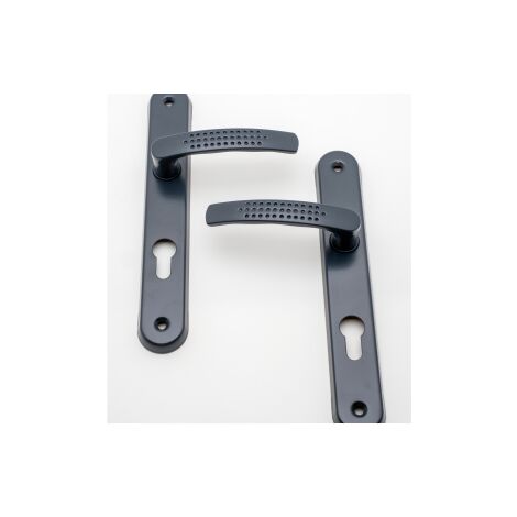 Poignée de porte ovale alu blanc sur rosace avec trou clé