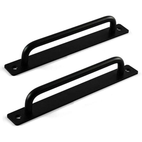 Poignée de porte extérieure 2 pièces (noire), poignée de porte coulissante, poignée de porte de grange, poignée de porte en bois