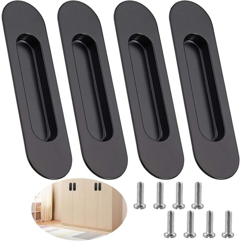Poignée de Porte Interieur Poignées Porte Coulissante Noires Ovales Auto-Aadhésives Poignée - 4 Pièces