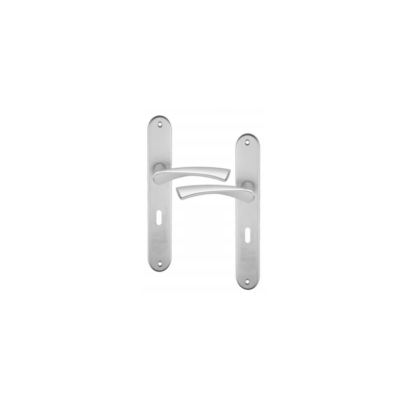 Poignée de porte intérieure design en Aluminium anodisé argent F1 sur plaque Clé l entraxe 195 mm, milano