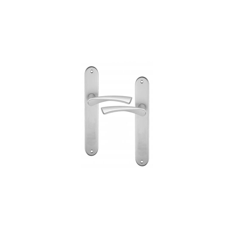 Poignée de porte intérieure design en Aluminium anodisé argent F1 sur plaque BdC entraxe 195 mm, milano
