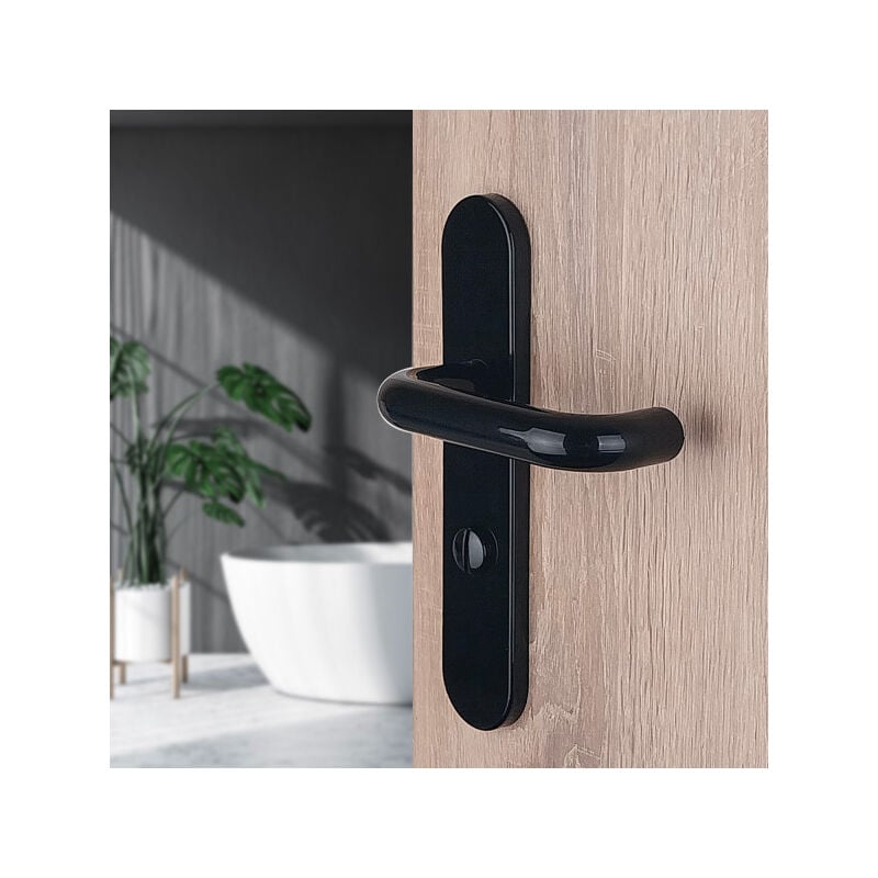 Ouvre&Déco - 2 poignées de porte tubulaire verrou condamnation, nylon noir 195 mm