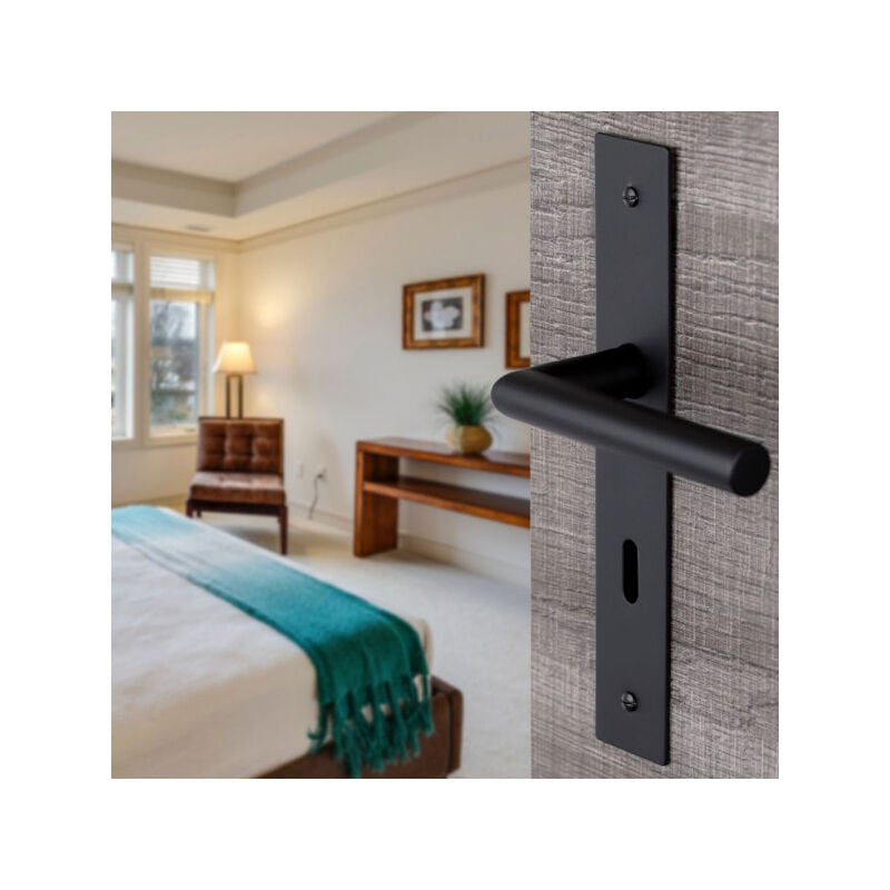 Ouvre&Déco - 2 poignées de porte brunella entrée de clé, inox noir entraxe 195 mm