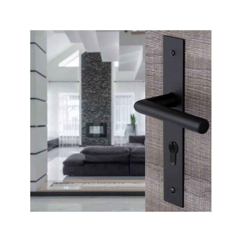 Ouvre&Déco - 2 poignées de porte BRUNELLA cylindre, inox noir entraxe 195 mm