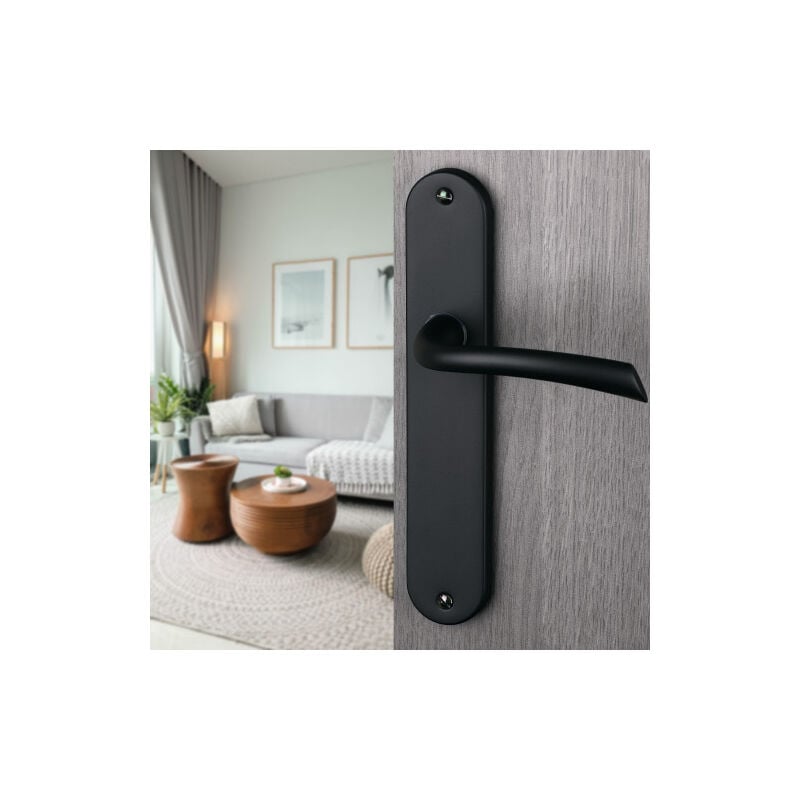 Ouvre&Déco - 2 poignées de porte RHAPSODIE sans trou, zamak noir mat entraxe 195 mm