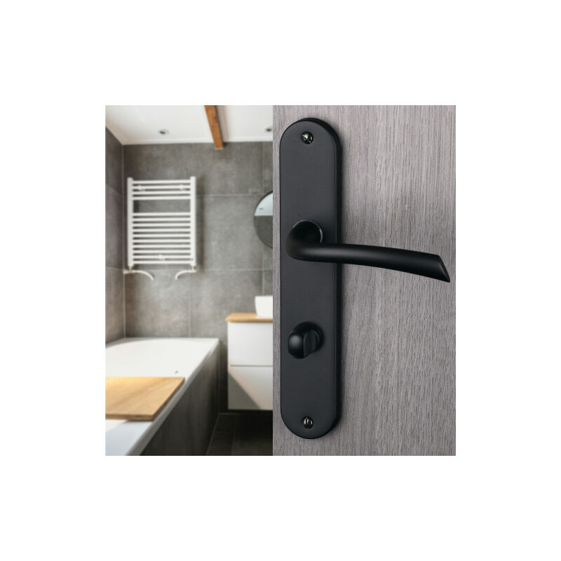 Ouvre&Déco - 2 poignées de porte rhapsodie verrou condamnation, zamak noir mat entraxe 195 mm