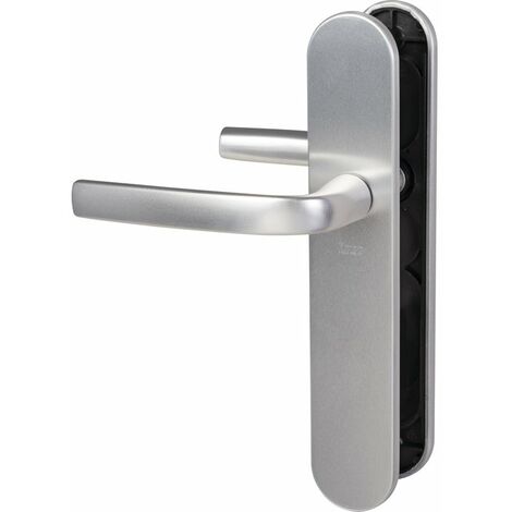 Vachette – Ensemble de poignées de porte LOGIO en aluminium anodisé argent – Grande plaque 229x42mm – Entraxe 195mm – 3159152008079