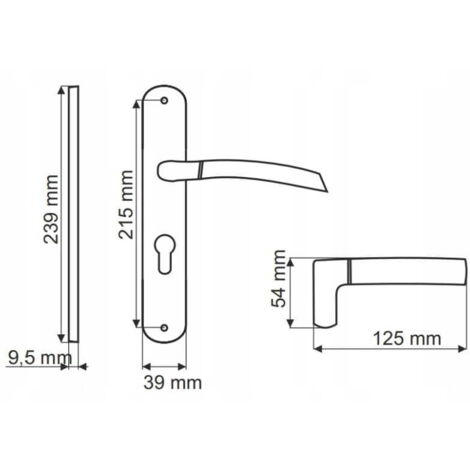 Poignée de porte intérieure, plaque longue pour insert, nickel brossé