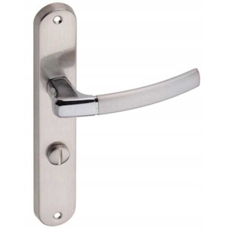 Poignée de porte intérieure, plaque WC longue, gauche, chromée, nickel brossé