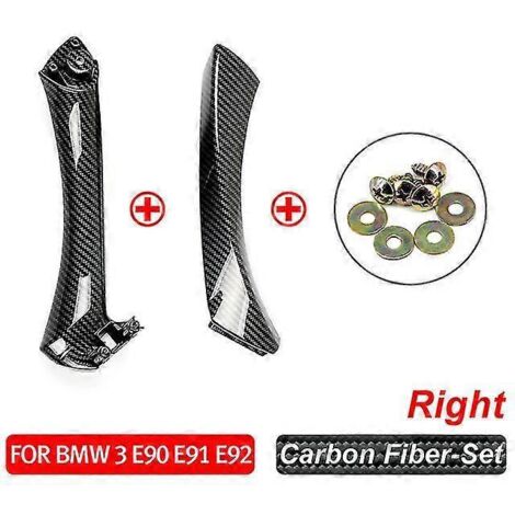 Poignée de porte intérieure pour BMW E90 E91 et Série 3 (berline) - Cache de poignée de porte intérieure - Références : 51417230850, 51419150335, 51419150340 - Fibre de carbone - Côté droit