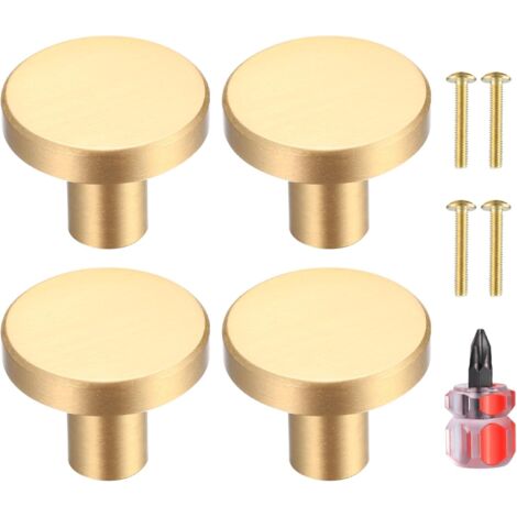 Poignee de Porte Laiton Massif Rond, Poignée de Meuble, Poignée Boutons de Tirage Tiroir Armoire Placards Commode Cuisine, Monotrou Poignée Doree - 4 Pièces(25 x 20 mm)