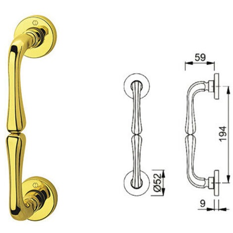 Poignée de porte – M439/42 – Laiton poli avec rosace, L 235 mm – Hoppe