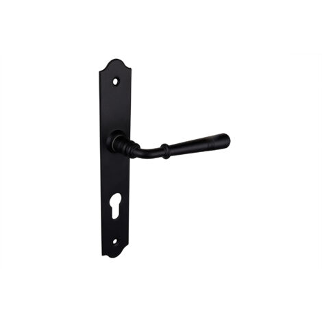 Poignée de porte ornée noire sur plaque PC72 mm - Par set