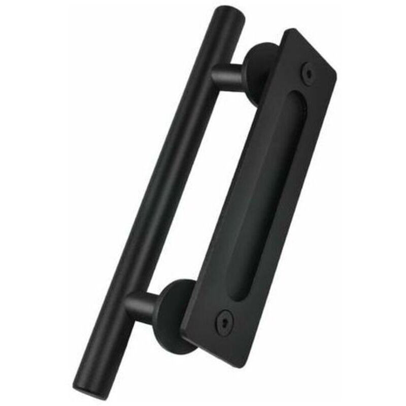 Lablanc - Poignée de porte, poignée de porte coulissante vintage 30 cm/11' en acier inoxydable noir à tirage plat poignée de porte coulissante en bois