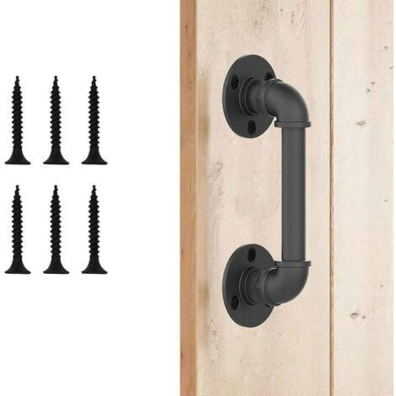 poignée de porte rétro pour quincaillerie de meubles de porte de grange coulissante , poignée de porte noire 24CM