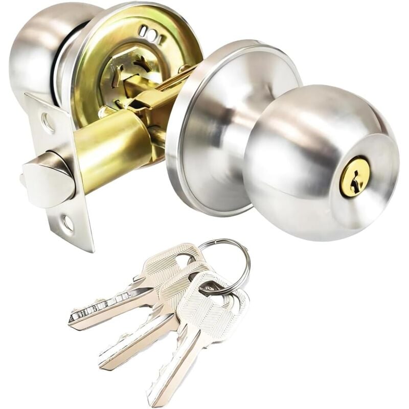 Image of Poignée De Porte, Ronde Bouton Serrure Verrouillage Porte, Verrouillage par clés, Taille du loquet 60 mm