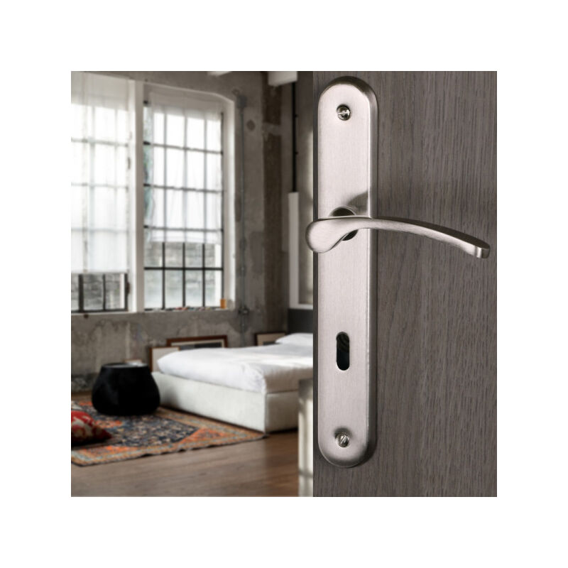 Ouvre&Déco - 2 poignées de porte eva entrée de clé, aluminium nickel mat entraxe 195 mm