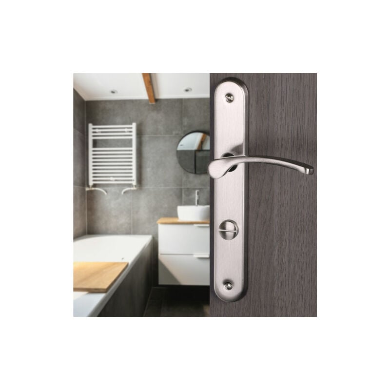 Ouvre&Déco - 2 poignées de porte eva verrou condamnation, aluminium nickel mat entraxe 195 mm