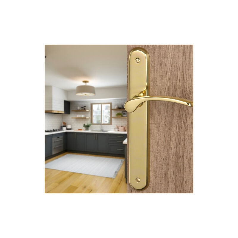 Ouvre&Déco - 2 poignées de porte eva sans trou, laiton poli entraxe 195 mm