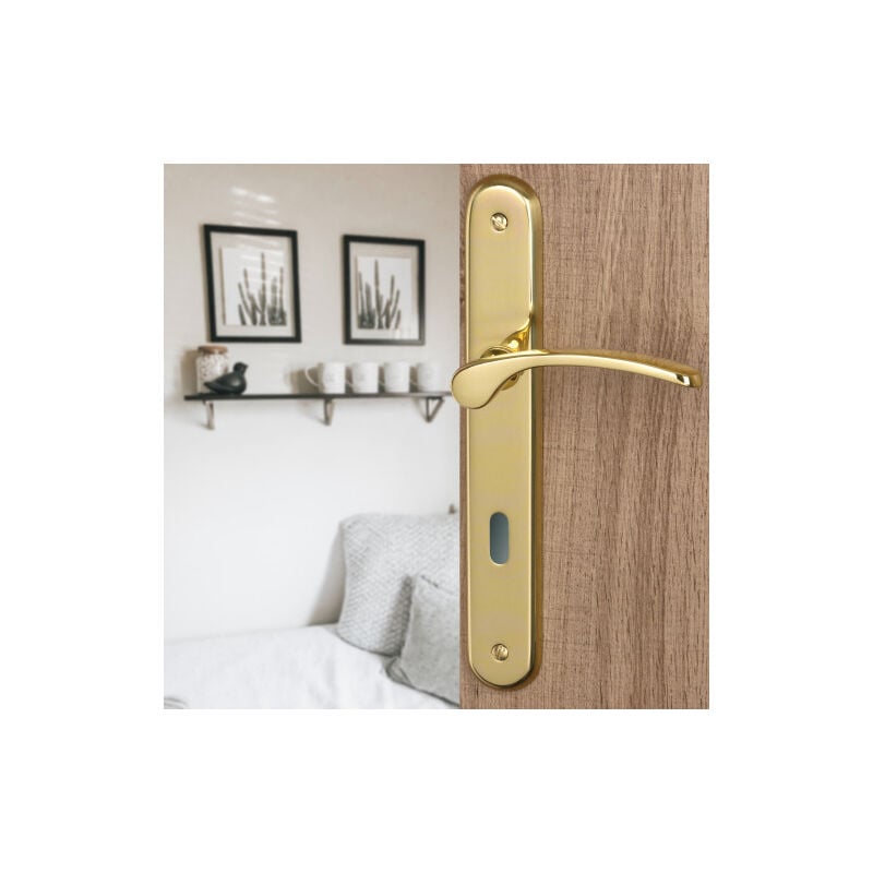 Ouvre&Déco - 2 poignées de porte EVA entrée de clé, laiton poli entraxe 195 mm