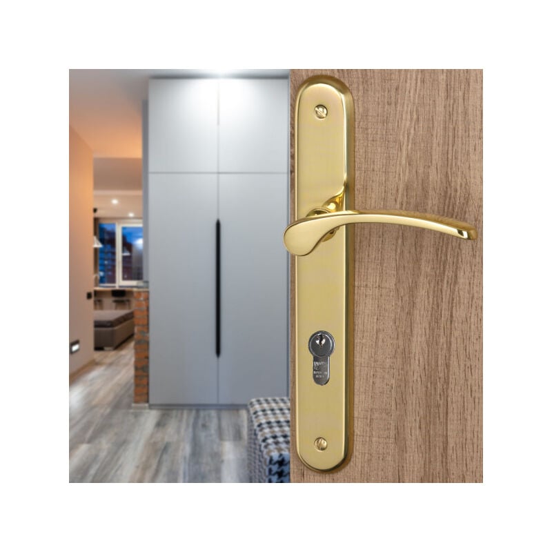 Ouvre&Déco - 2 poignées de porte eva cylindre, laiton poli entraxe 195 mm