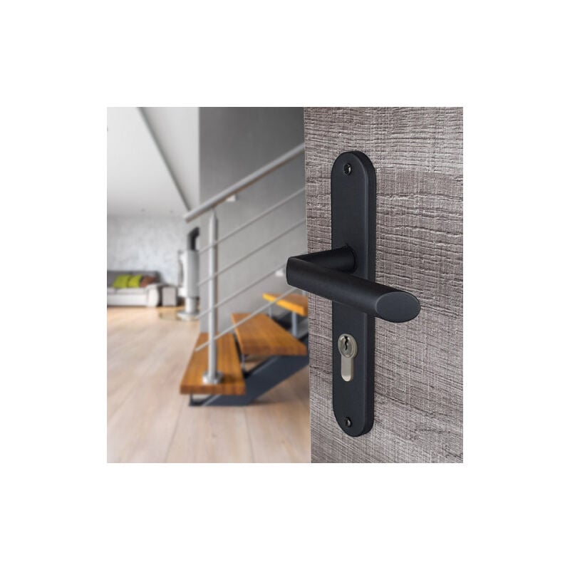 Ouvre&deco - Ouvre&Déco - 2 poignées de porte star entrée de clé,inox noir mat entraxe 195 mm