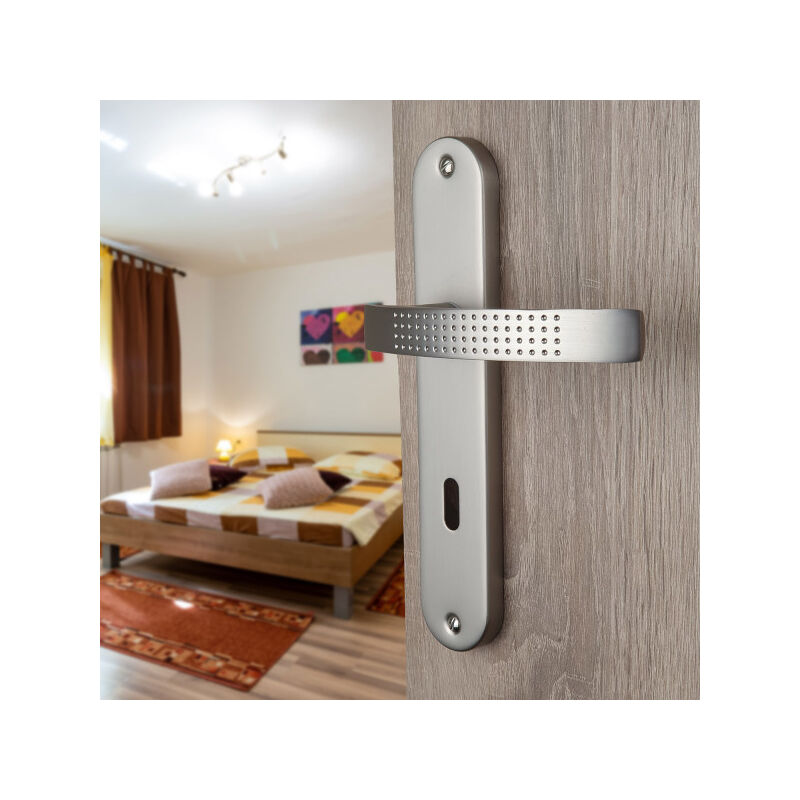 Ouvre&Déco - 2 poignées de porte audace entrée de clé, aluminium nickel mat entraxe 195 mm