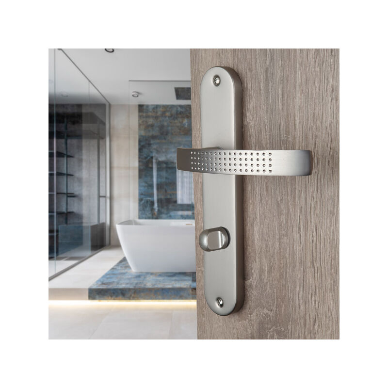 Ouvre&Déco - 2 poignées de porte audace verrou condamnation, aluminium nickel mat entraxe 195 mm