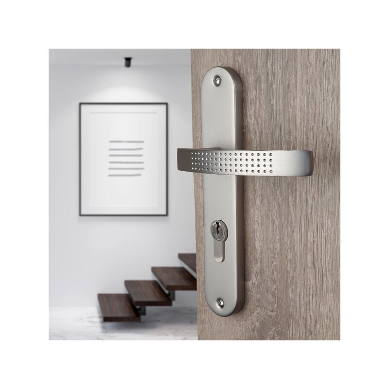 Ouvre&Déco - 2 poignées de porte audace cylindre, aluminium nickel mat entraxe 195 mm
