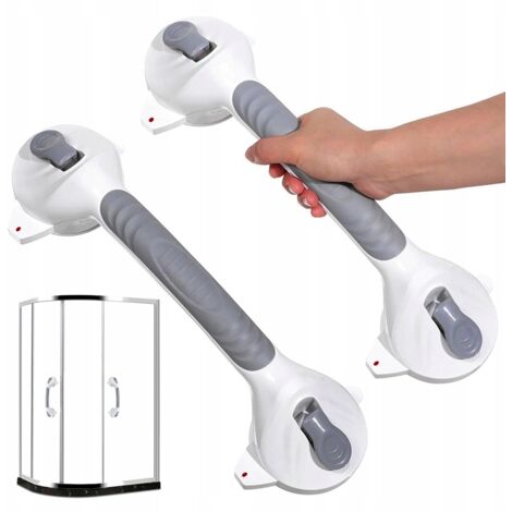 Poignée de salle de bain, lot de 2, sans perçage, avec ventouse, 110 kg, gris et blanc
