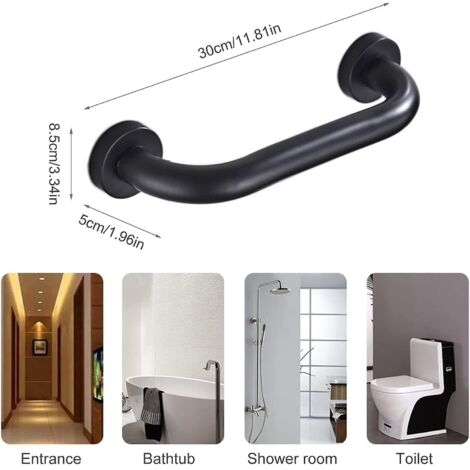 Poignée de salle de bain, poignée de douche de sécurité, poignée de support antidérapante 30 cm pour salle de bain, baignoire, toilettes (noir)-AquaForge