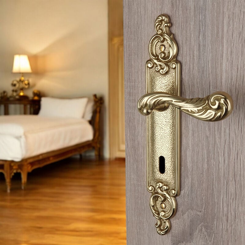 Ouvre&Déco - 2 poignées de porte sully entrée de clé, laiton poli entraxe 195 mm