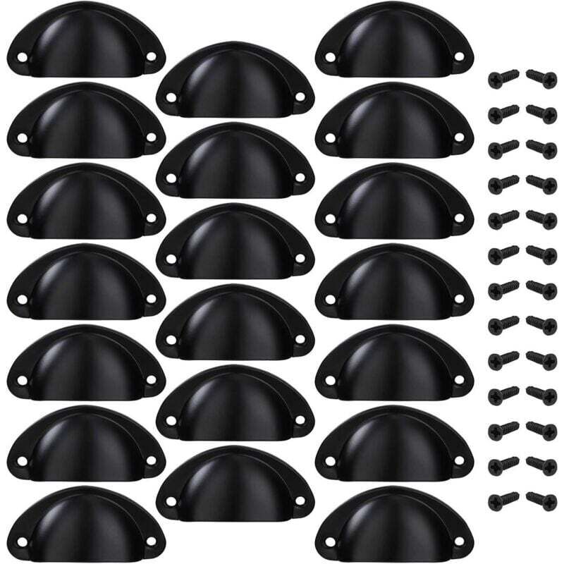 Poignée de Tiroir Bouton Porte Coquille Poignée en Forme de Coquille Décoration Porte Meuble Tiroir Armoire Placard avec Vis 20 Pièces Noir