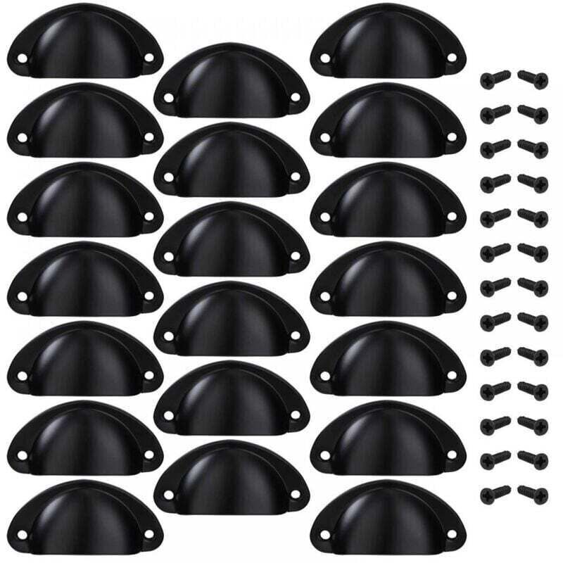 Poignée de Tiroir Bouton Porte Coquille Poignée en Forme de Coquille Décoration Porte Meuble Tiroir Armoire Placard avec Vis 20 Pièces Noir