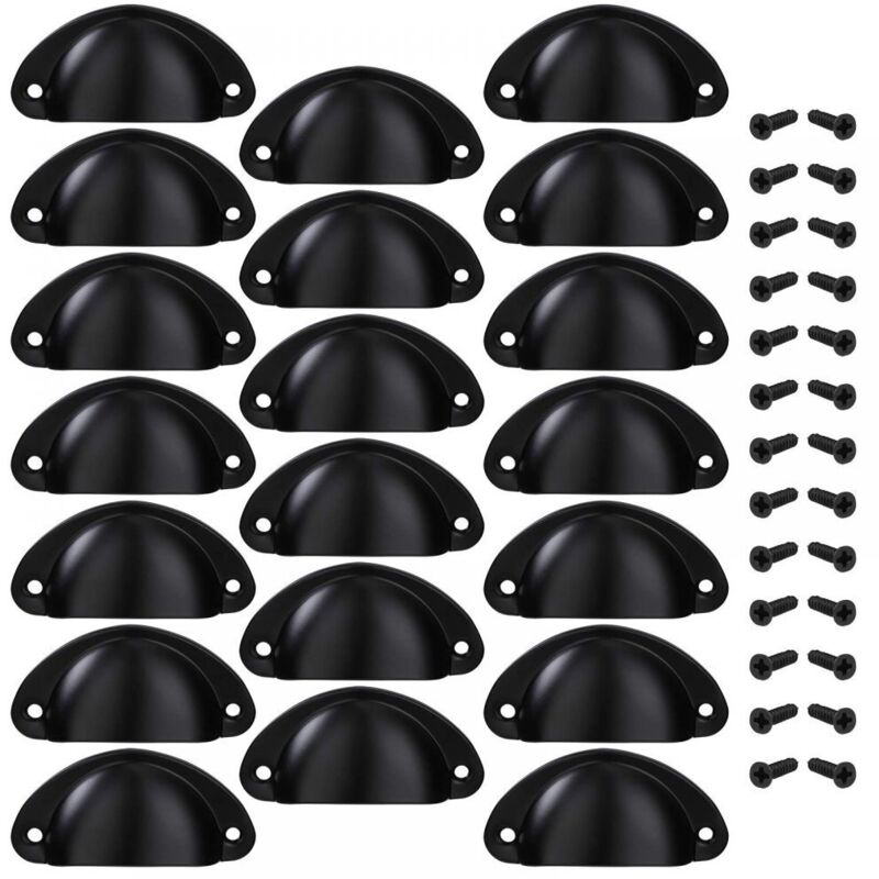 Poignée de Tiroir Bouton Porte Coquille Poignée en Forme de Coquille Décoration Porte Meuble Tiroir Armoire Placard avec Vis 20 Pièces Noir