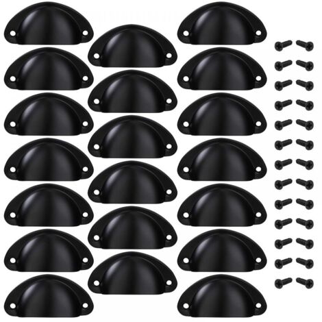 Poignée de Tiroir Bouton Porte Coquille Poignée en Forme de Coquille Décoration Porte Meuble Tiroir Armoire Placard avec Vis 20 Pièces Noir
