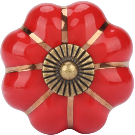 Poignée de tiroir en céramique citrouille, style européen, pour meuble de chambre (Rouge)