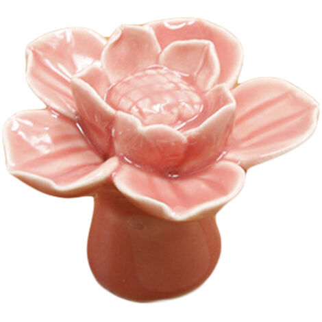 Poignée de Tiroir en Céramique Fleur de Lotus Rose, Bouton Décoratif pour Meuble Armoire