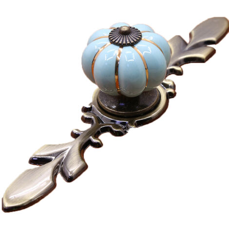 Poignée de tiroir en céramique forme citrouille, bouton de meuble bleu clair pour armoire et dressing
