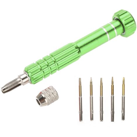 Poignée de Tournevis avec 5 Embouts de Précision pour Réparation Téléphone, Lunettes, Montre - Kit Outil (Vert)
