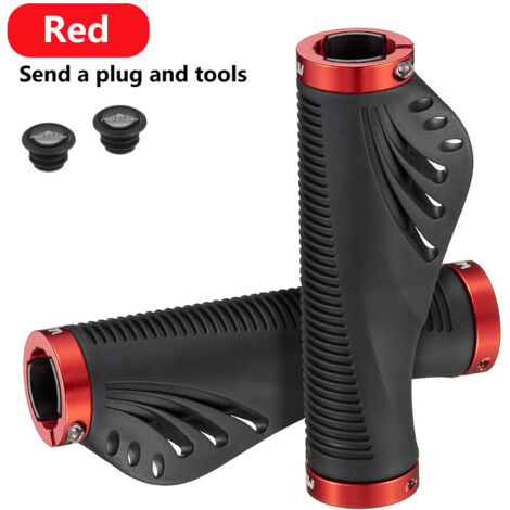Poignée de verrouillage double face en caoutchouc rouge Poignées de guidon universelles pour vélos, à double verrouillage, poignées en caoutchouc rembourrées pour vélos d'enfants, accessoires pour poi