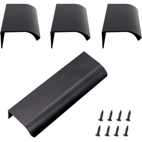 Poignée Dissimulée en Aluminium, Lot de 4 Poignée de Meuble Invisible en Alliage D'aluminium Pour Armoires de Cuisine, Salon (120x40mm) (Noir)