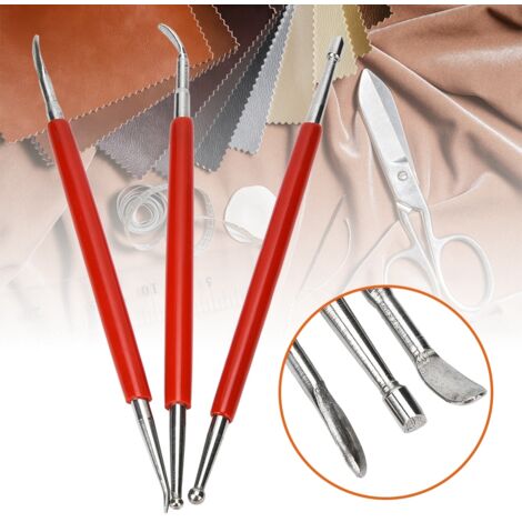 Poignée en Acier Inoxydable Rouge pour Estampage Cuir, Outil de Sculpture DIY - 3 Pièces