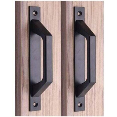 Poignée en bois 19.6cm de traction de porte de porte de grange de poignée de porte de porte coulissante en acier au carbone (D black)