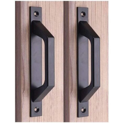 Poignée en bois 7,75" Poignée de porte coulissante en acier au carbone Poignée de porte de grange (Noir)