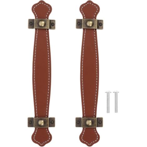 PoignéE En Cuir Pu Vintage Pour Meuble, Porte, Tiroir, Armoire, Valise - Lot De 2, Alliage De Zinc, Longueur 19 Cm, éCartement Des Trous 128 Mm, Couleur Marron