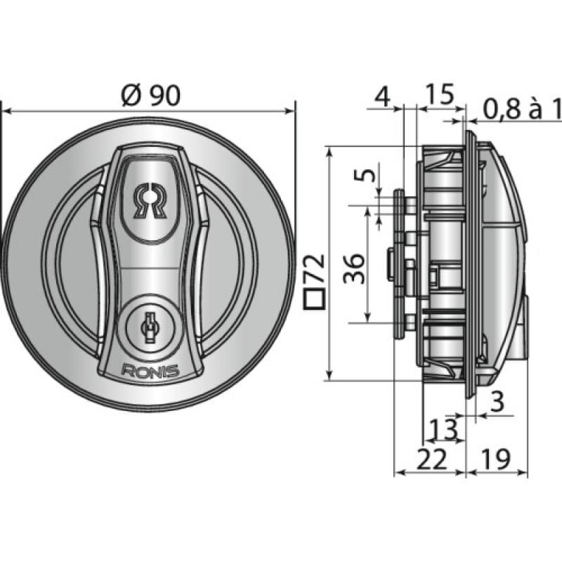 Ronis - Poignée encastrable Clipéo® - modèle rond type 23950-01
